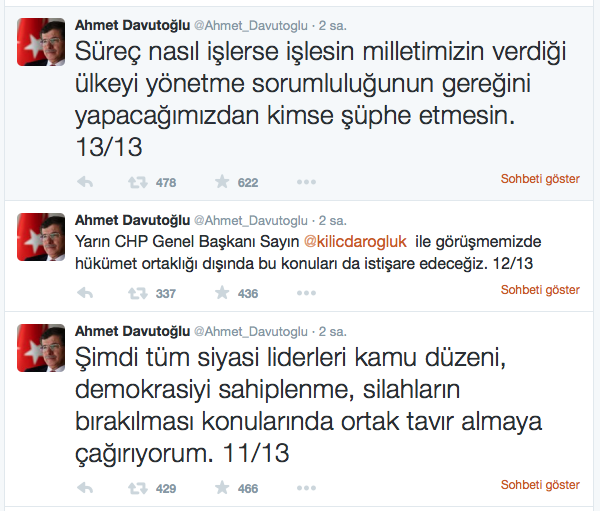 Başbakan Davutoğlu’ndan siyasi partilere 