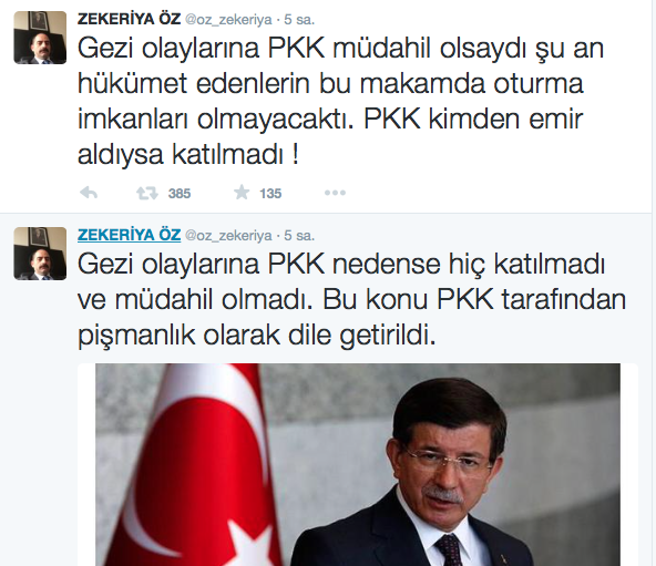 Zekeriya Öz ve cemaati adına rezil PKK tweeti; 