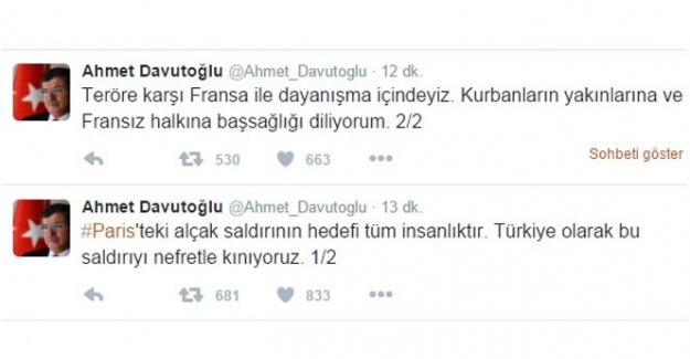 Başbakan Ahmet Davutoğlu Paris’teki saldırıyı kınadı