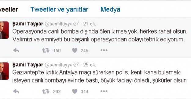 Şamil Tayyar: Gaziantep’te polis büyük bir faciayı önledi