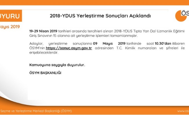 2018-YDUS yerleştirme sonuçları açıklandı