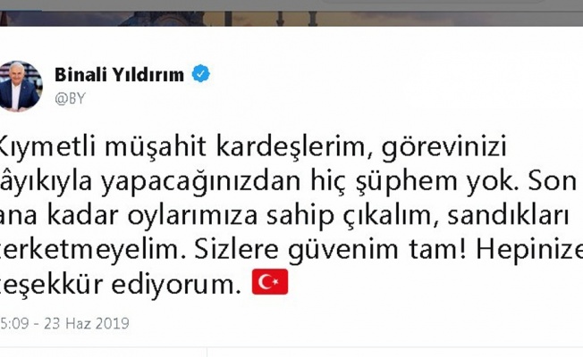 Binali Yıldırım’dan ’sandıkları terk etmeme’ çağrısı