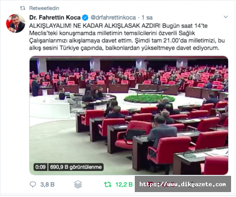 Sağlık Bakanı Koca&#039;nın alkış çağrısına halktan büyük destek