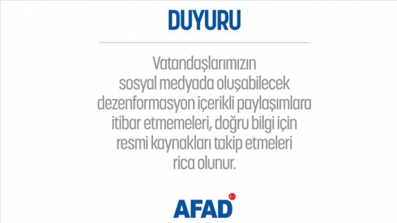 AFAD'dan depremle ilgili dezenformasyon uyarısı