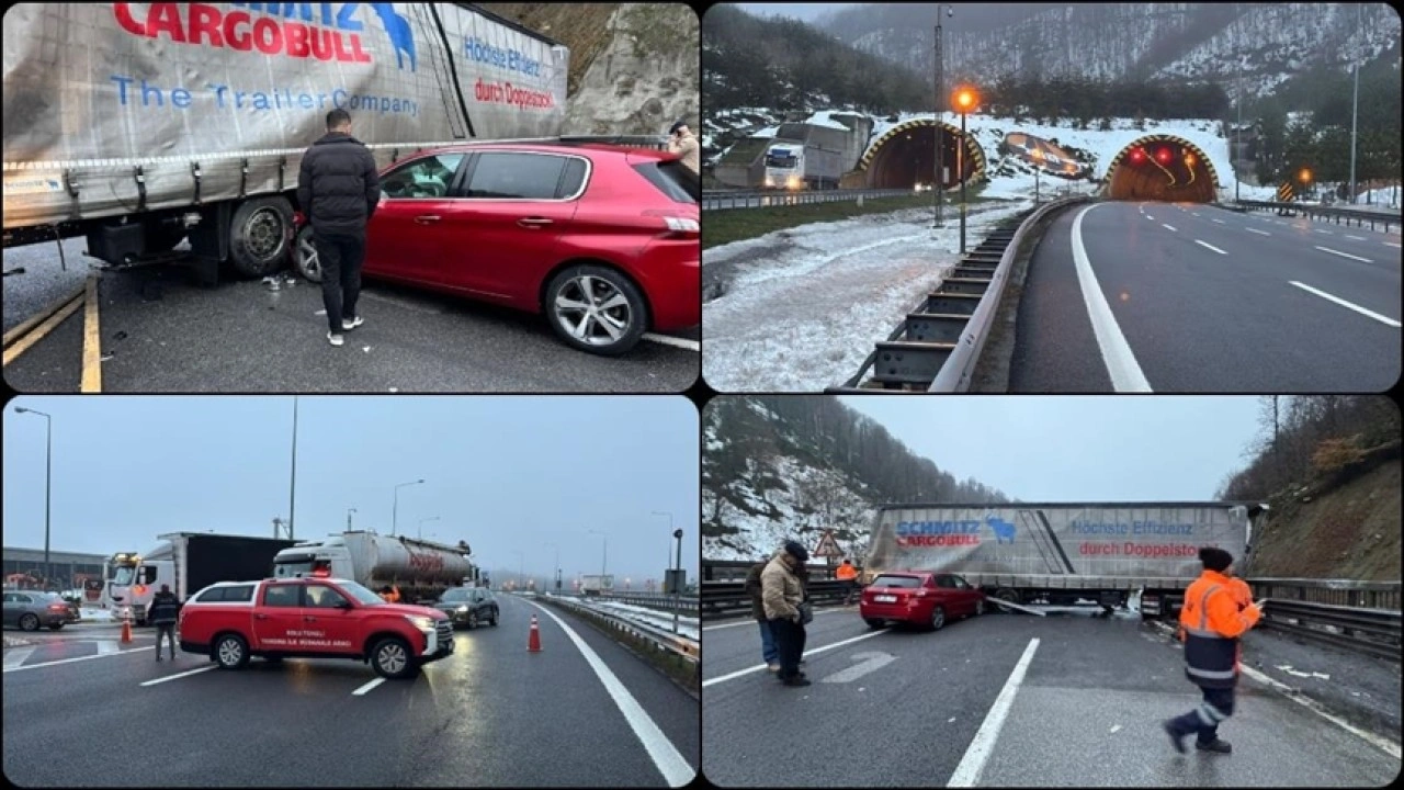 Anadolu Otoyolu'nun Bolu kesiminde makaslayan tıra otomobilin çarptığı kaza ulaşımı aksattı