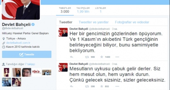 Bahçeli, Twitter’dan gençlere seslendi