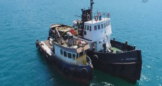 Beykoz’da batan barç havadan görüntülendi