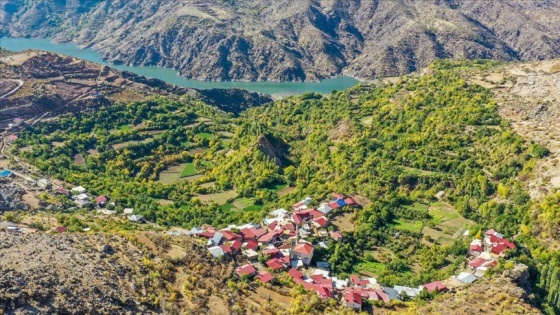 Diyarbakır'ın Akdeniz iklimli Geçit köyünde sonbahar, drone görüntülerine yansıdı