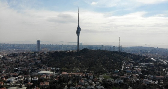 Dördüncü parçası da monte edilen Çamlıca Kulesi havadan görüntülendi