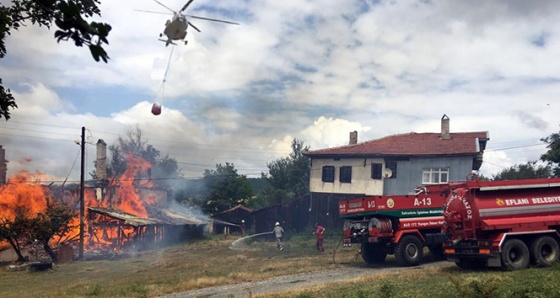 Ev yangınına helikopterli müdahale