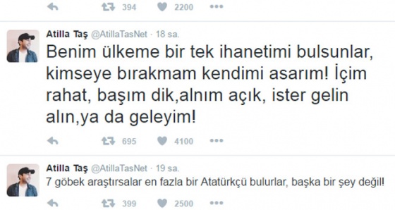 Gözaltına alınan şarkıcı Atilla Taş'ın son mesajı