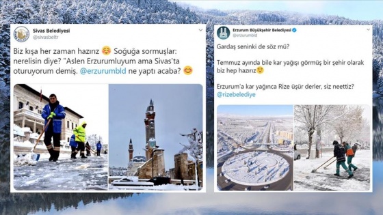 İl belediyelerinin sosyal medyadaki kar ve soğuk hava 'atışması' gülümsetti