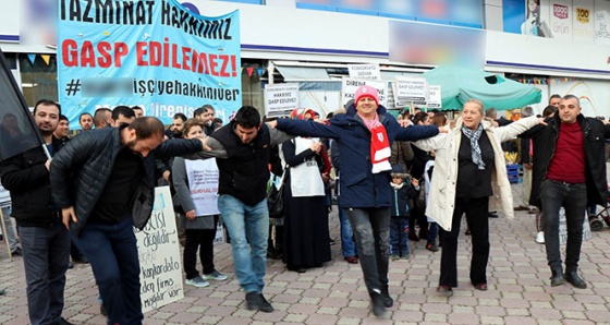 İşten atılan işçilerden halaylı protesto