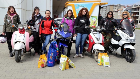 Kadın motosikletçiler sokak hayvanları için gazladı