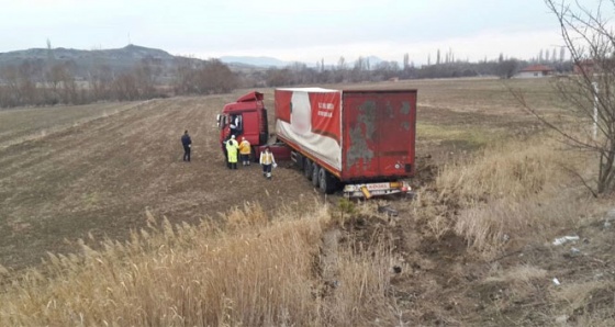 Karşı şeride geçen tır tarlaya uçtu : 2 Yaralı