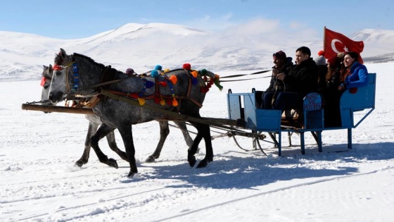 Kayaklı koşucular kamp molasını atlı kızakla değerlendirdi