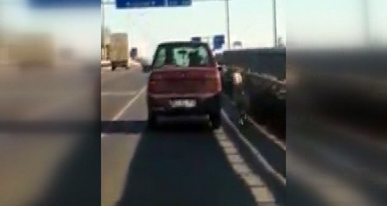 Köpeğe trafikte iple işkence