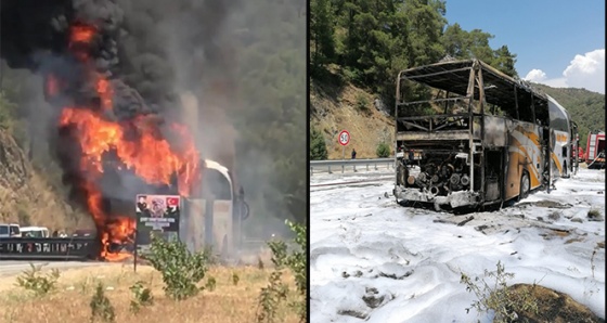 Marmaris’te yolcu otobüsü cayır cayır yandı