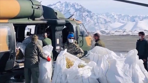 Mehmetçik Hakkari&#039;de Sümbül Dağı&#039;ndaki dağ keçilerine havadan yem bıraktı