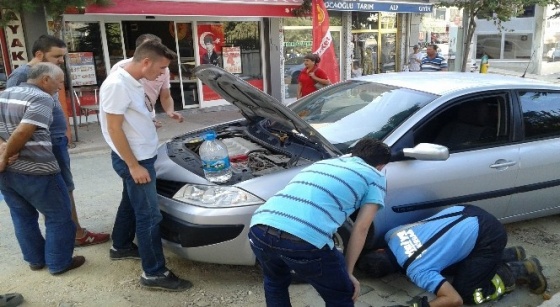 Otomobilde mahsur kalan kediyi itfaiye kurtardı