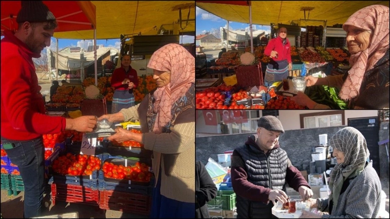 Pazarcı esnafının çayları 84 yaşındaki Sevim teyzeden