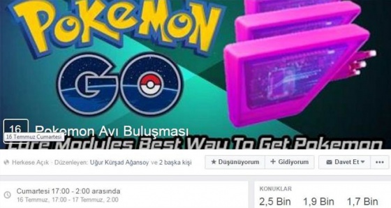 'Pokemon avı buluşmasına' şimdiden 2 bin kişi gidiyor