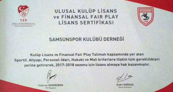 Samsunspor, Ulusal Kulüp Lisansı aldı