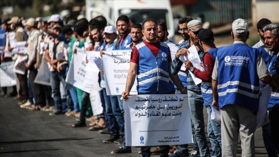 Suriye&#039;de 50 STK, Rusya&#039;nın insani yardımları engelleme girişimini protesto etti