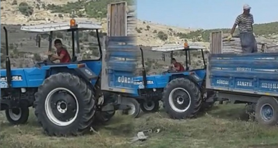 Traktör kullanan çocuk yürekleri ağza getirdi