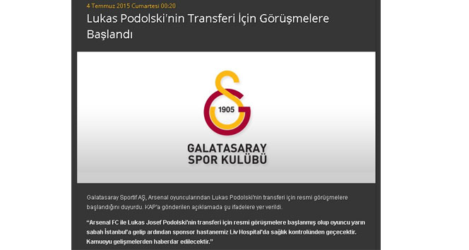 Galatasaray, Podolski ile saat 16.00'da masada