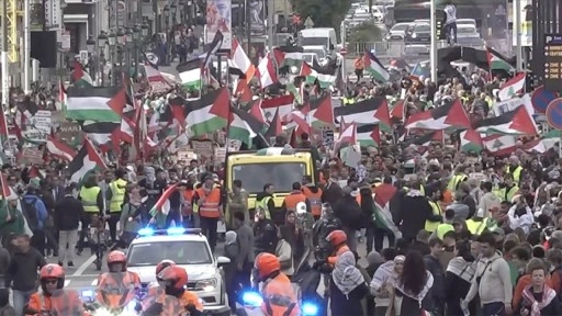 Belçika'da on binlerce kişi İsrail'in Gazze ve Lübnan'a saldırılarını protesto etti