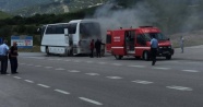 Çorum'da seyir halindeki yolcu otobüsü alev aldı