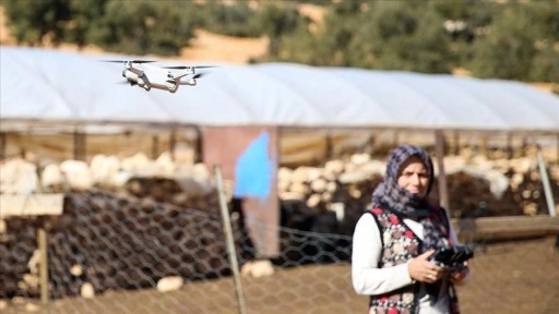 Kadın çoban, sürüsünün takibini dronla yapıyor