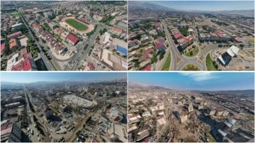 Kahramanmaraş'ta deprem öncesi ve sonrası çekilen fotoğraflar kentteki yıkımı ortaya koyuyor