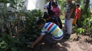 Minik öğrencilerin okul bahçesinde hasat heyecanı