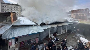 Van'da çok sayıda iş yerinin bulunduğu halk pazarında çıkan yangına müdahale ediliyor