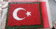 Zeytin çekirdeklerinden Türk bayrağı tasarladılar