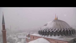 Ayasofya minaresinden Sultanahmet’ten kar manzaraları