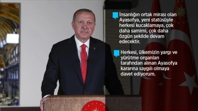 Cumhurbaşkanı Erdoğan: 24 Temmuz Cuma günü Ayasofya'yı ibadete açmayı planlıyoruz