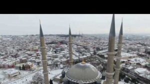 Selimiye Camii’ne kar altında kuşbakışı